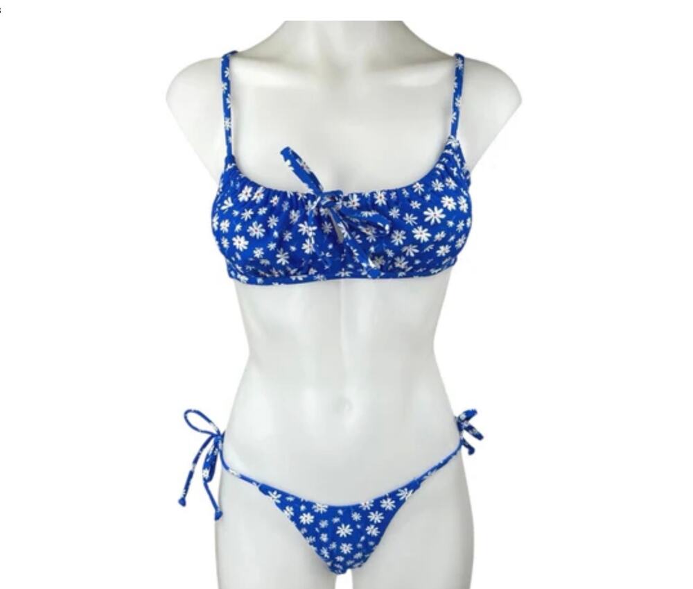 Xhilaration Blue & White Daisy Floral Bikini Set Size medium Two Piece Swimsuit